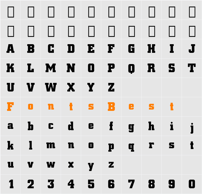 SquareSlab711 Bd BT Character Map