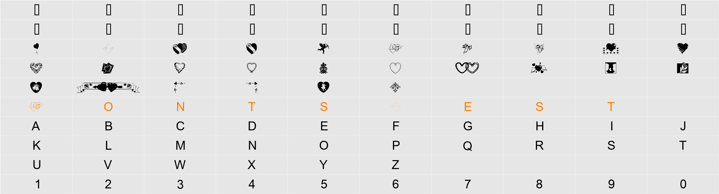 tungfont love 001 Character Map