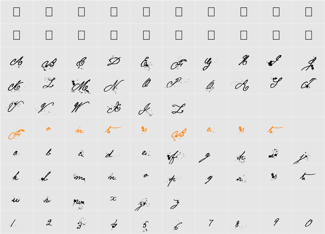 War Letters Character Map