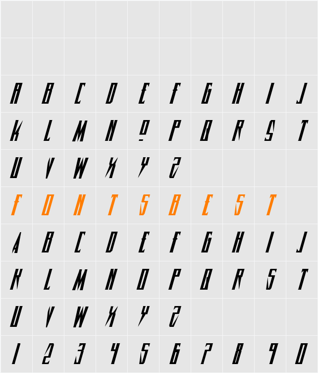 Timberwolf Italic Character Map