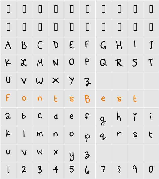 Kittyspoon Character Map