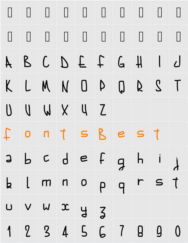 PWAugustbold Character Map