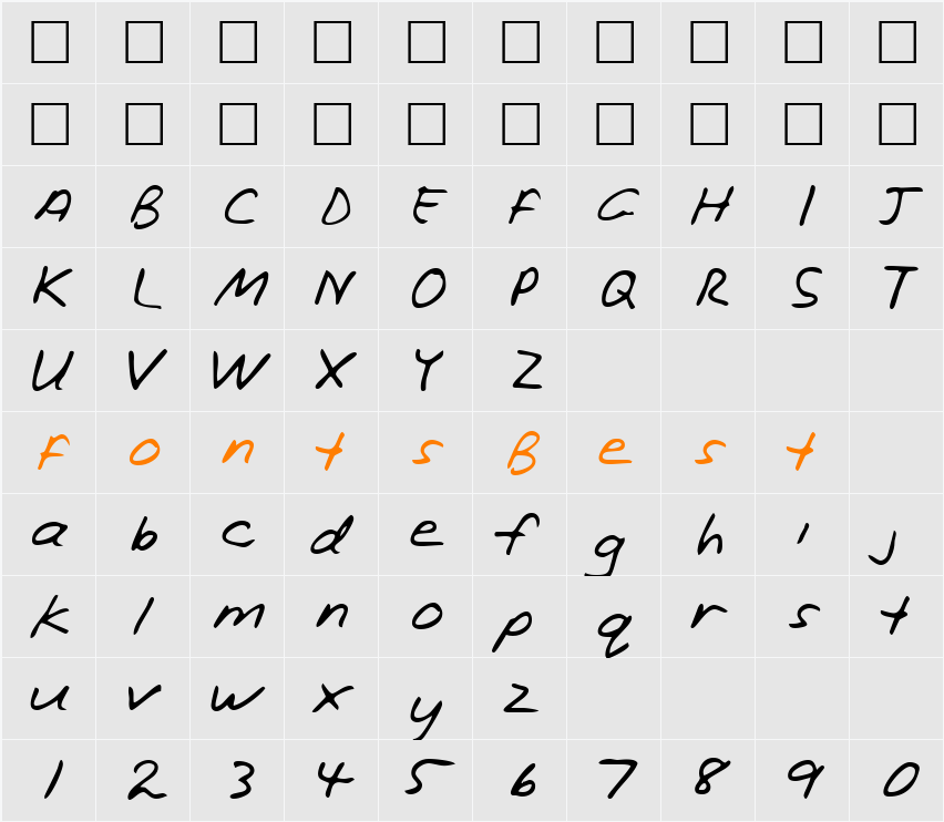 OrsonsHand Character Map