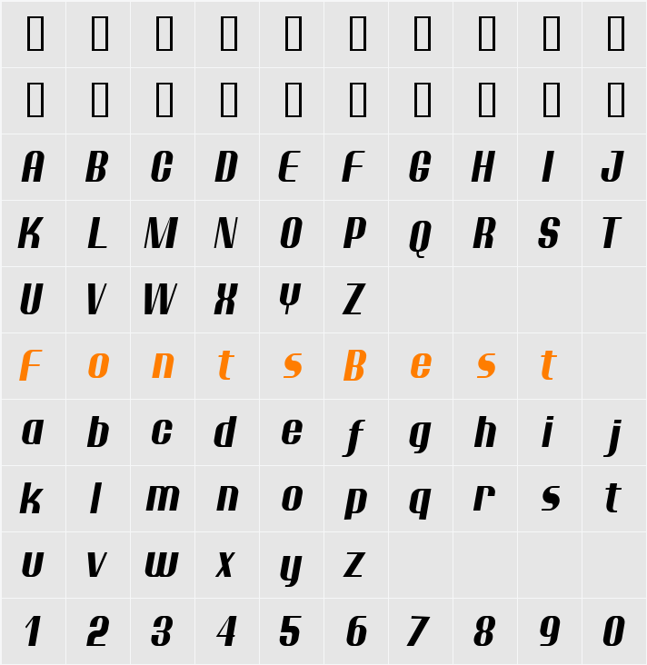 Ptarmigan Condensed Character Map