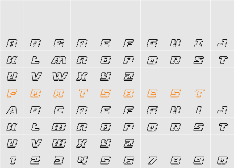 Drone Tracker Engraved Italic Character Map