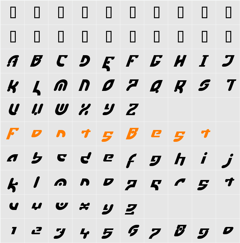 EstukiItalic Character Map