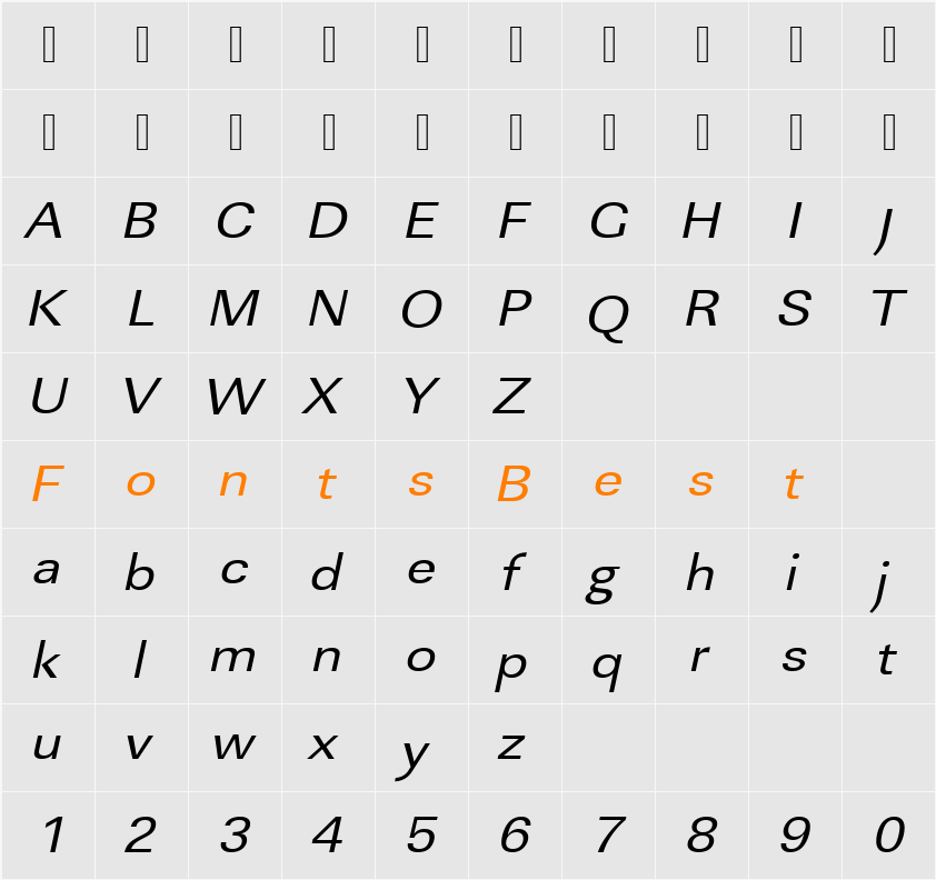 URWLinearTExtWid Character Map