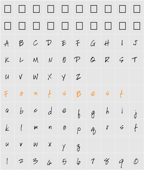 HandScriptLefty Character Map