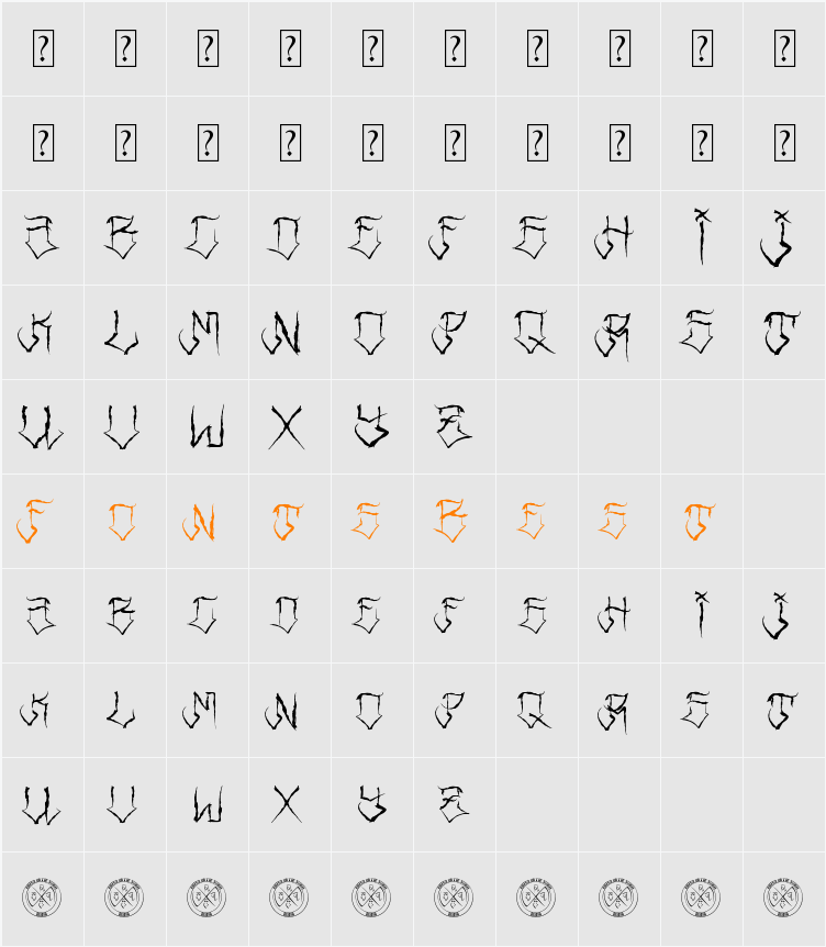 Riders Font Character Map