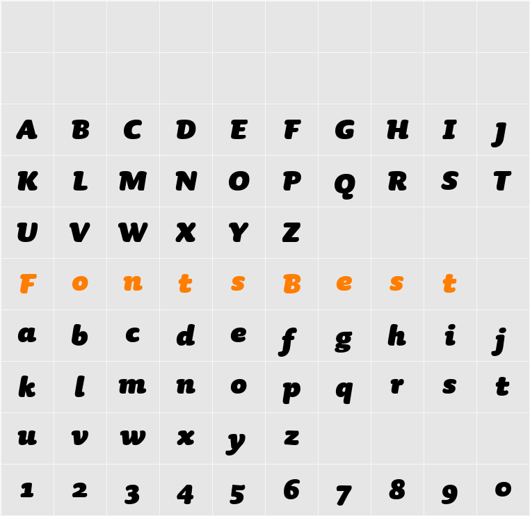 Sauna-BlackItalic Character Map