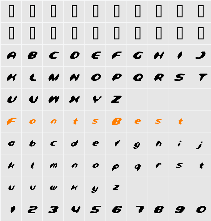 Detonator Condensed Italic Character Map