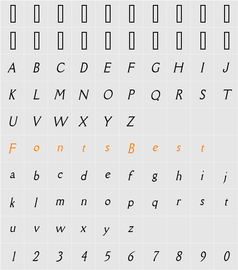 Rory Condensed Character Map