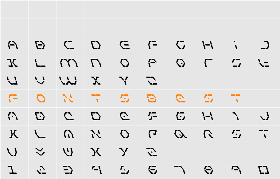 Zeta Sentry Leftalic Character Map