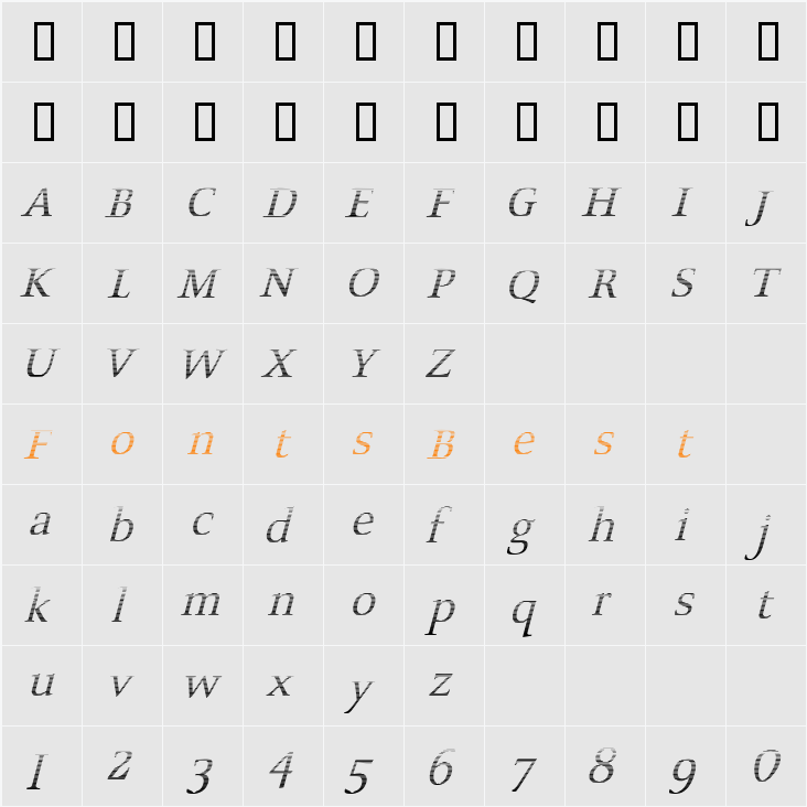 ScoriaGSlanted Character Map