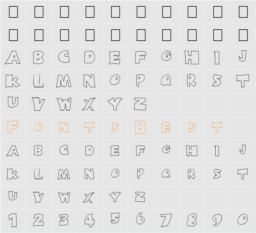 FZ JAZZY 10 HOLLOW Character Map