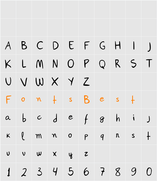 Janepix Handwriting Character Map