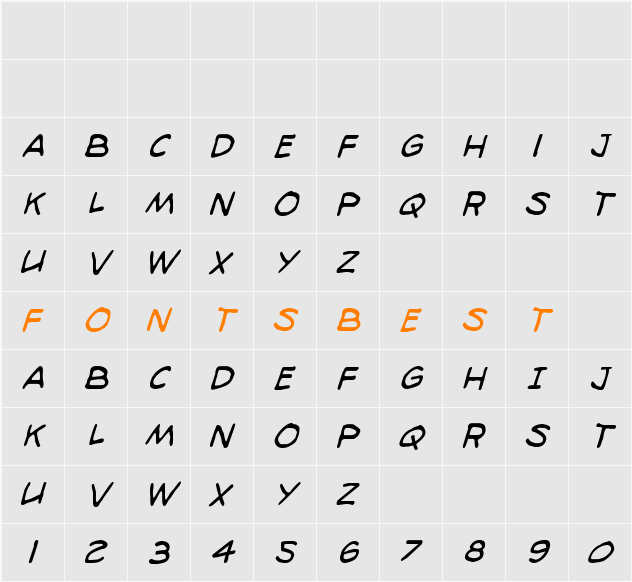 98 Bottles of Beer Condensed Italic Character Map