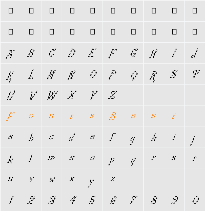 FZ JAZZY 21 STRIPED ITALIC Character Map
