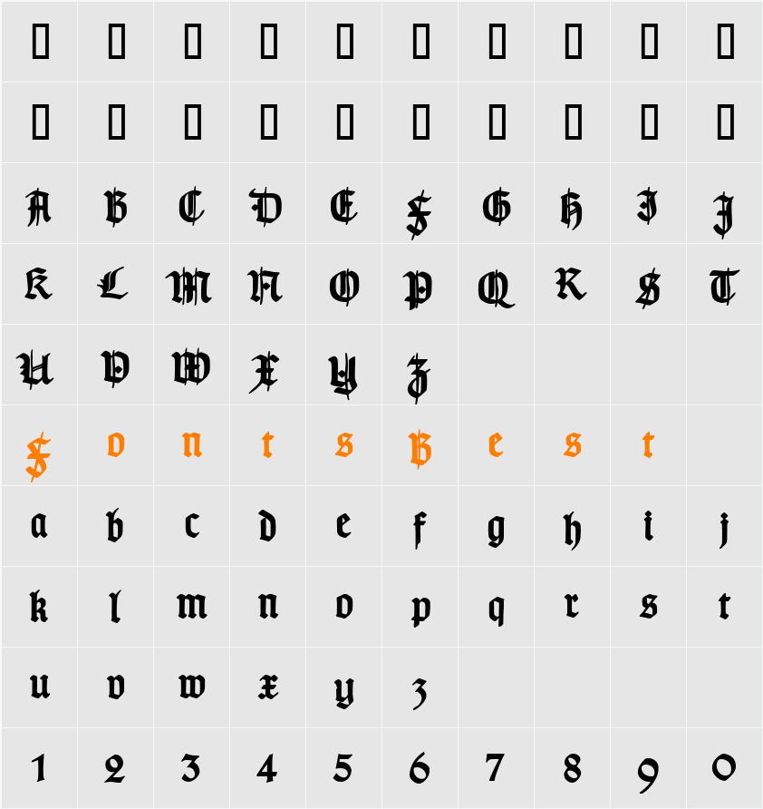 TypographerGotisch Schmuck Character Map