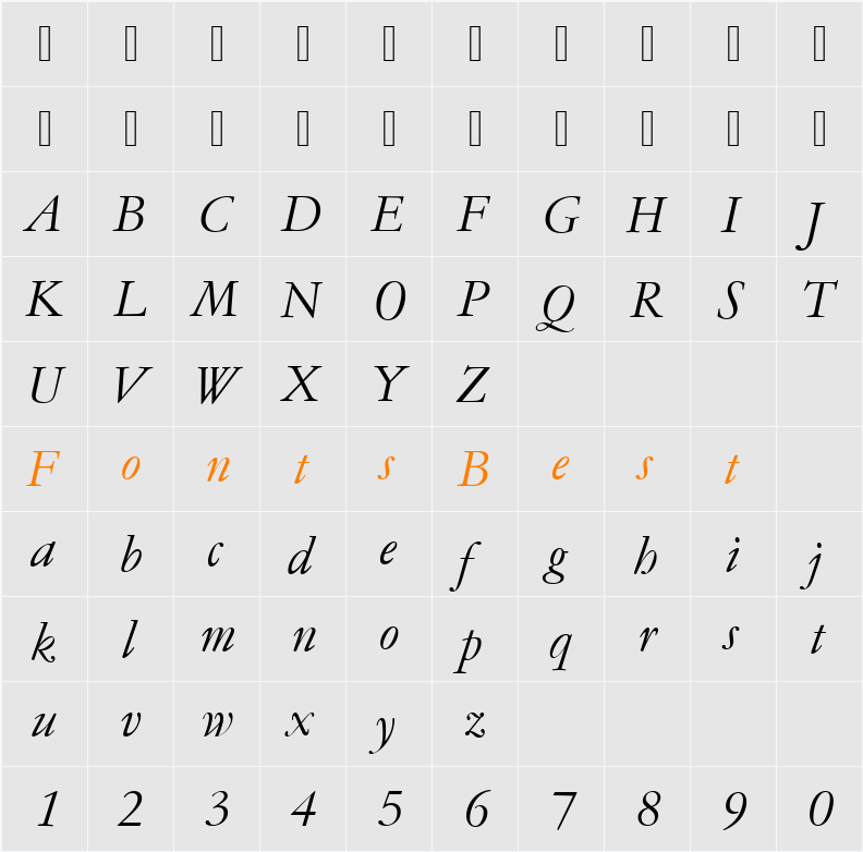 GaramondNo4TLig Character Map