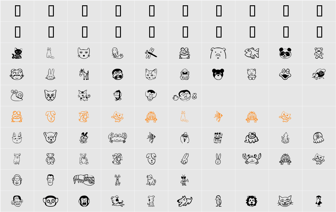 SakabeAnimal01 Character Map