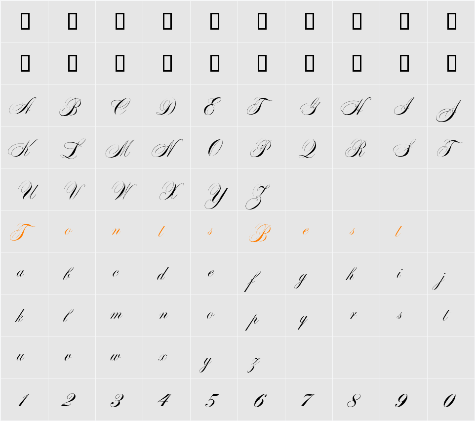 Markiz de Sad script Character Map