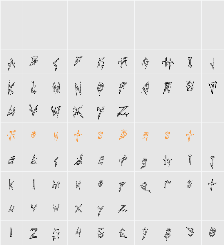 Pauls Bloody Font Character Map