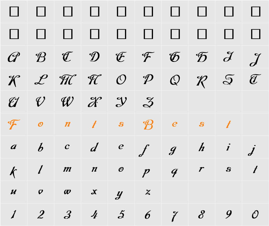 Dobkin Bold Character Map