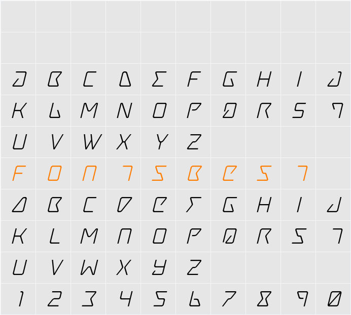 Tracer Italic Character Map