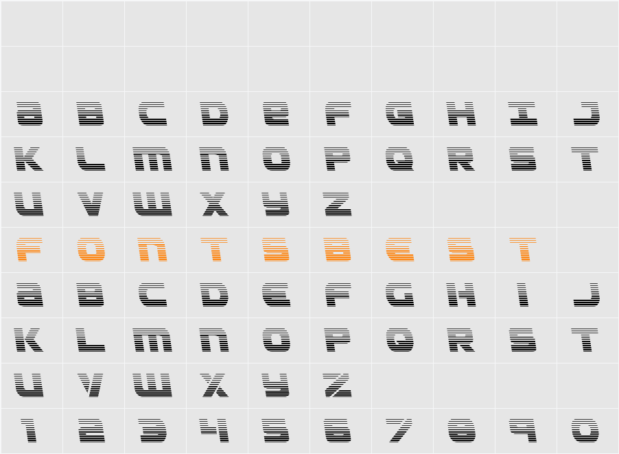 Ozda Gradient Leftalic Character Map
