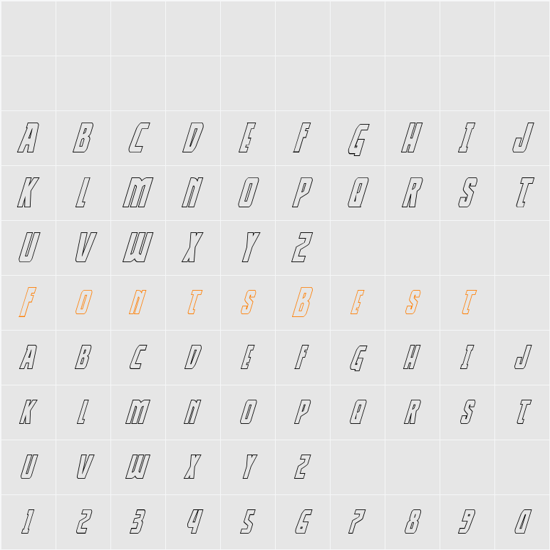 Thunder-Hawk Shadow Italic Character Map