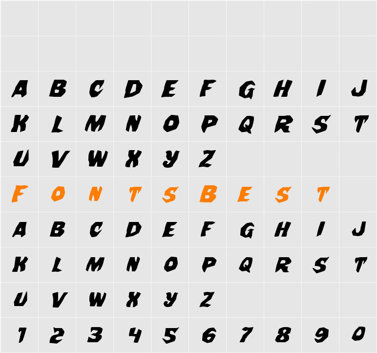 Nightchilde Expanded Italic Character Map