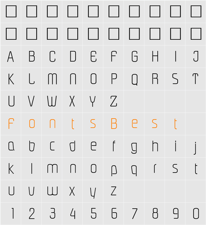 Pasadena-Xlight Character Map