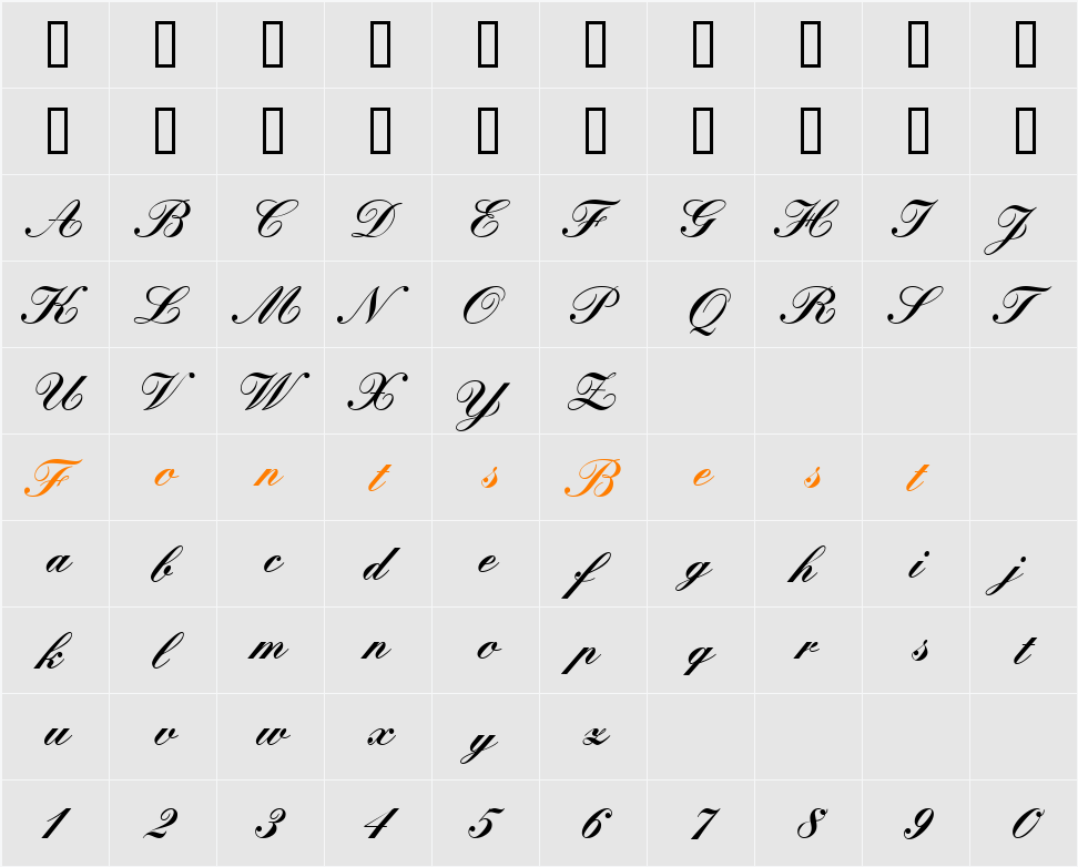 Kunstler Bold Character Map