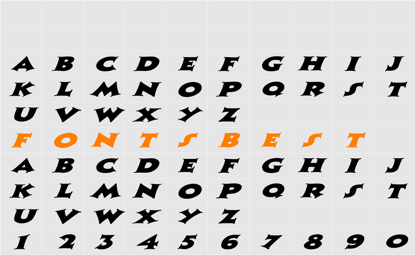 Zaleski Extended Italic Character Map