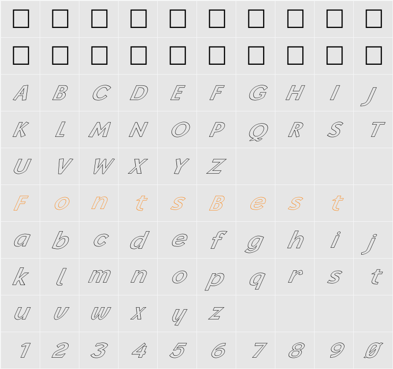 FZ BASIC 14 HOLLOW ITALIC Character Map