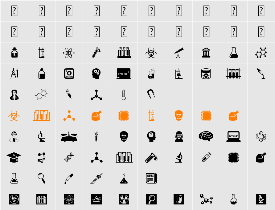 Science Icons Character Map