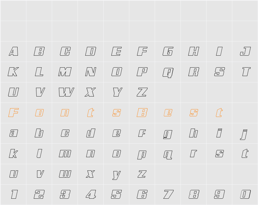 Galactic Storm Outline Italic Character Map
