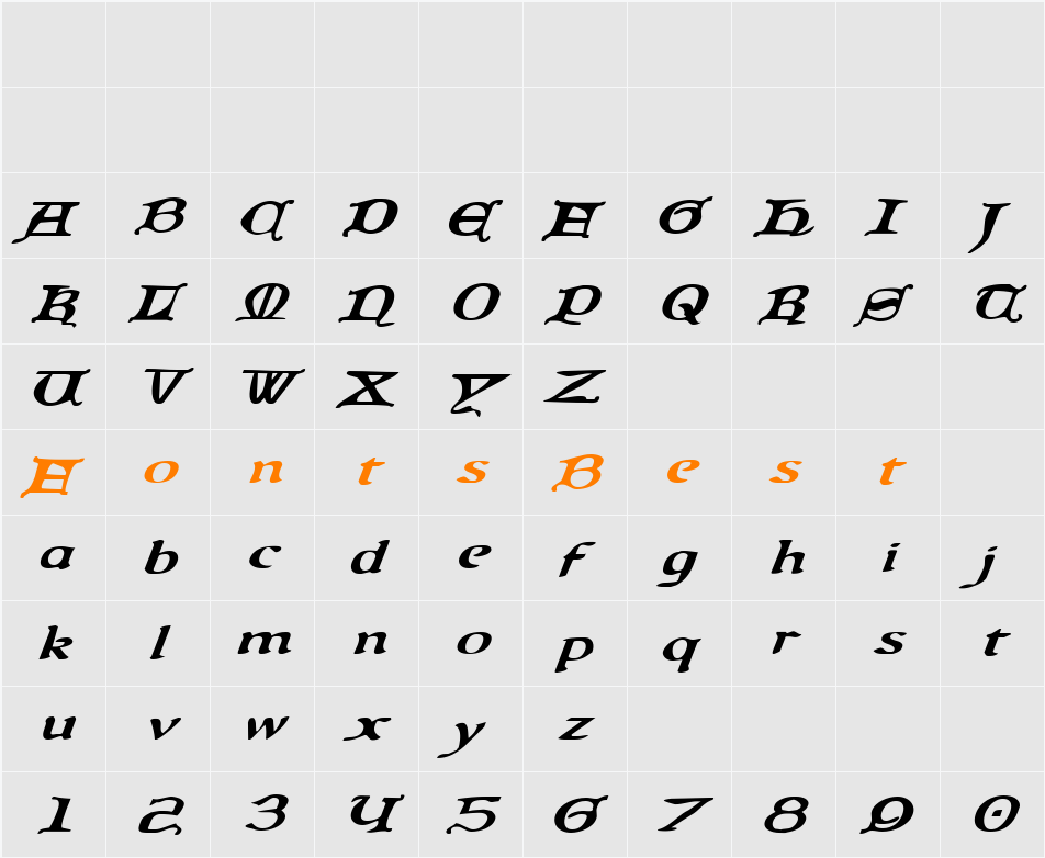 Queen & Country Expanded Italic Character Map
