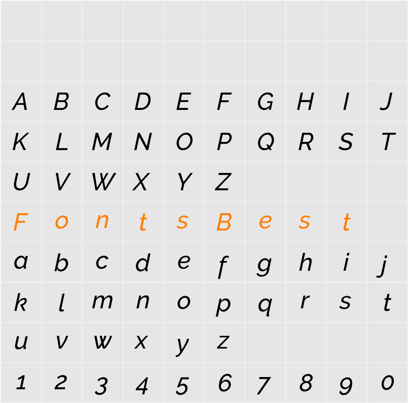 Raleway Medium Character Map