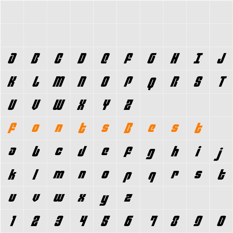 Philadelphia Expanded Italic Character Map