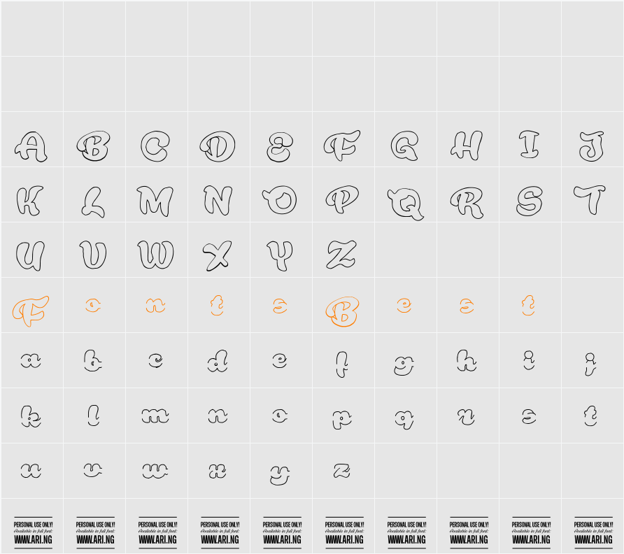 Rough Rakoon Out PERSONAL USE Character Map
