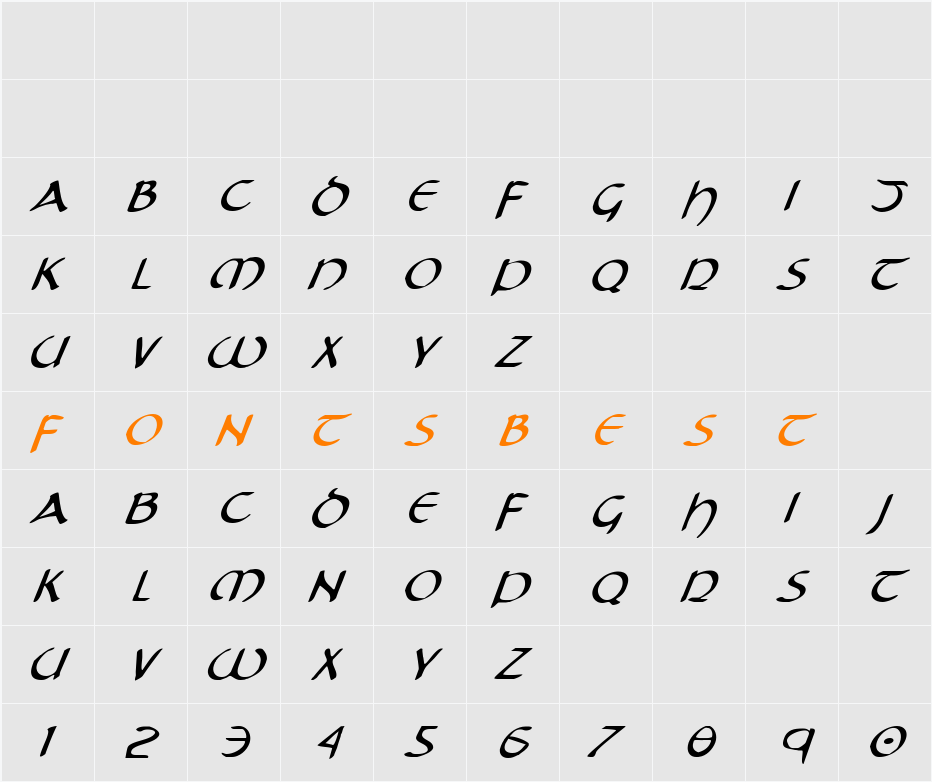 Tristram Italic Character Map