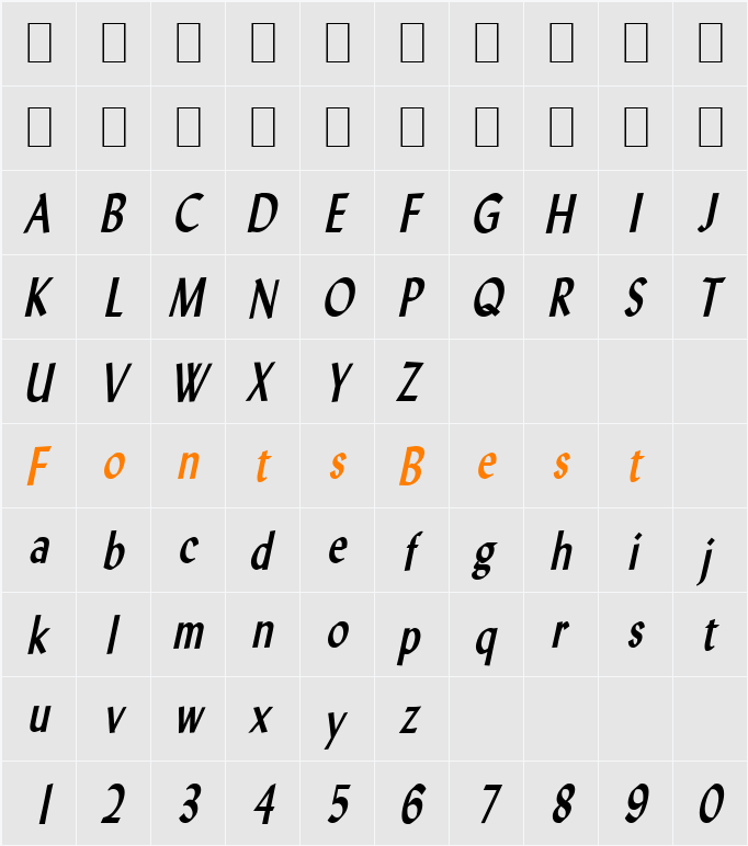 Lynda-Condensed Character Map
