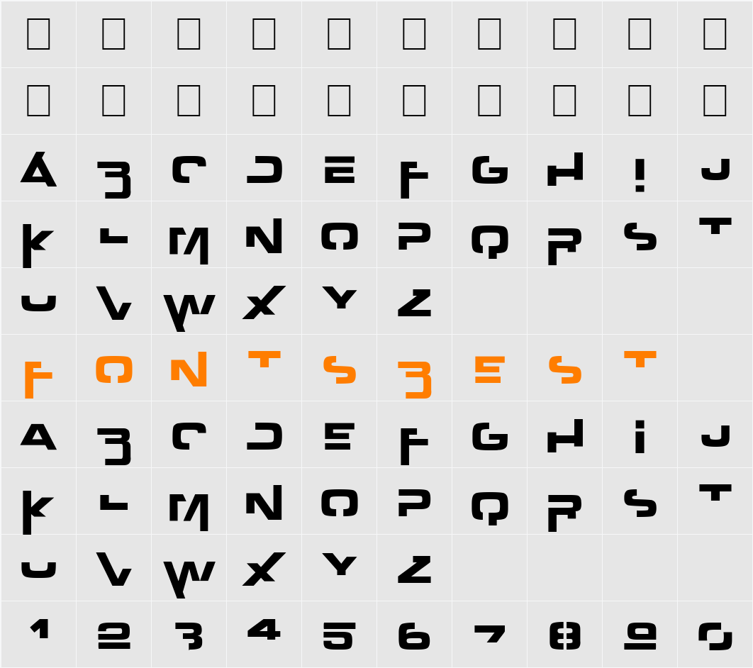 Outer zone Character Map