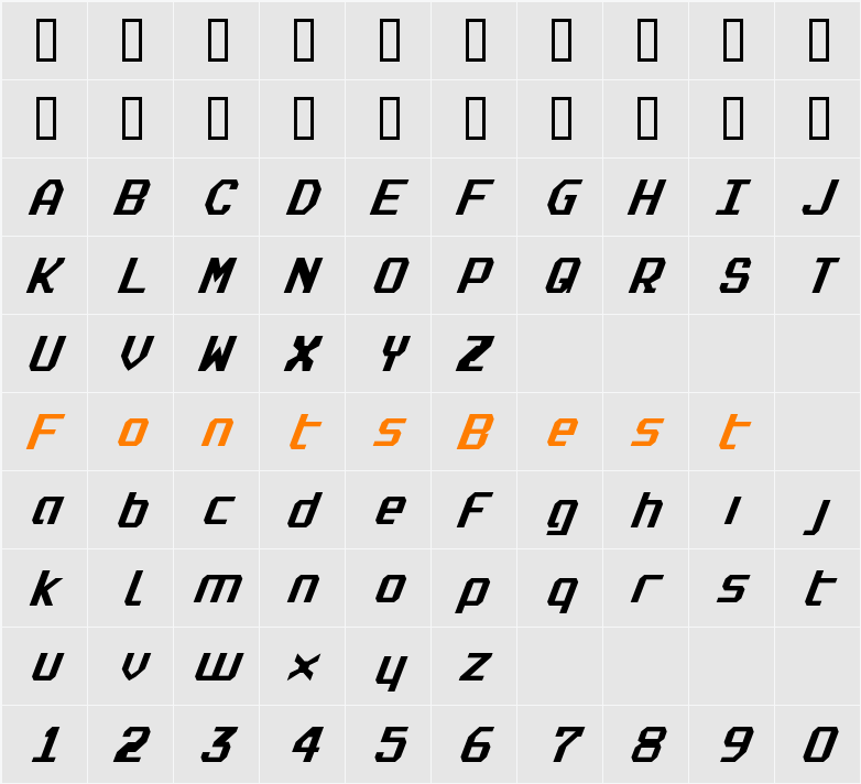 Realpolitik Condensed Italic Character Map