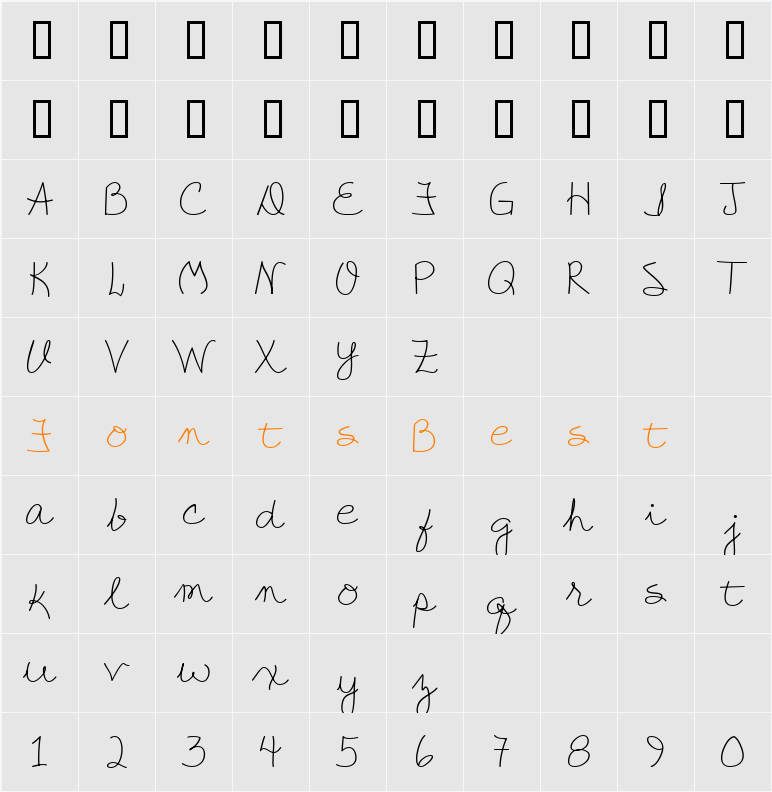 LD Fine Script 2 Character Map