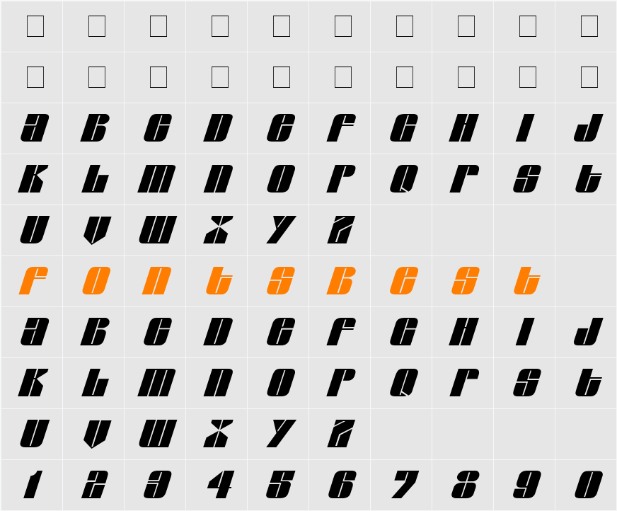 Glasser Italic Character Map