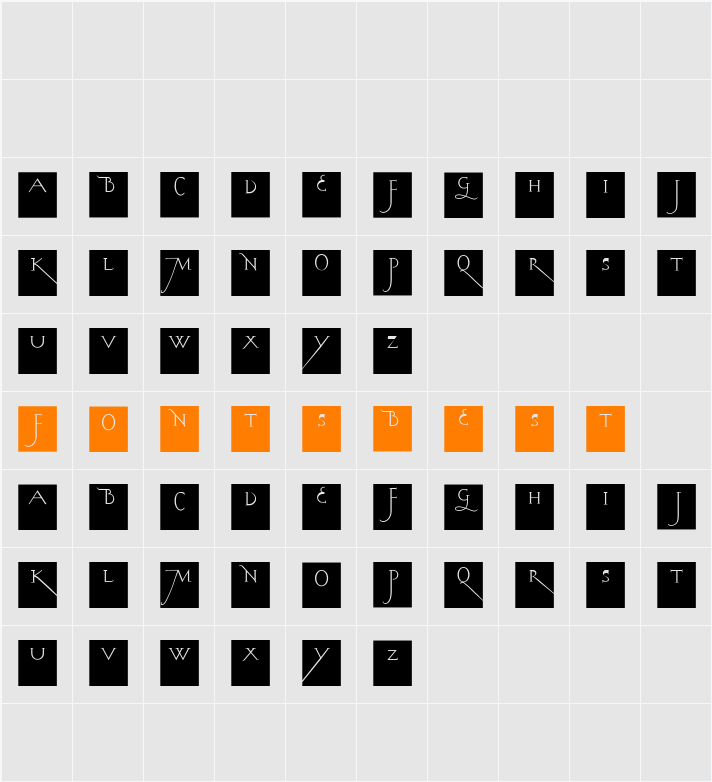 KochsLongCapsSquares Character Map