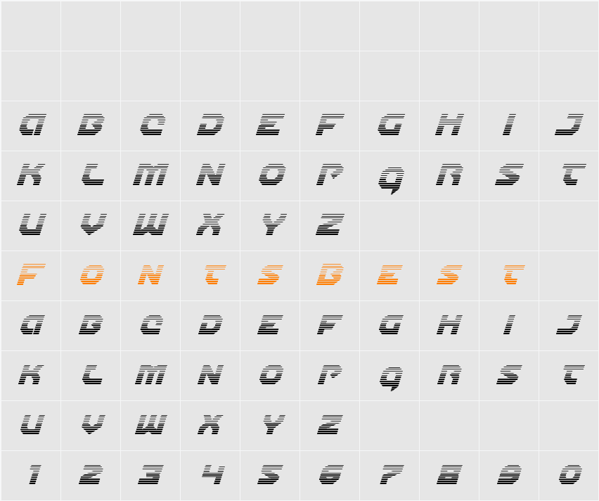 Gunner Storm Gradient Italic Character Map